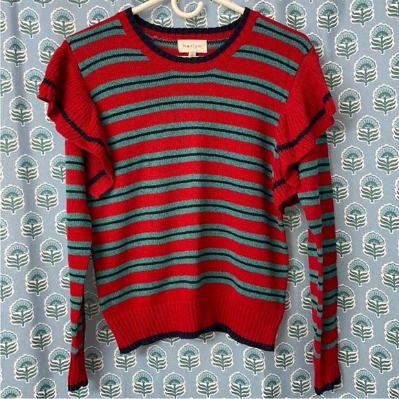 Like new! Anthropologie Harlyn striped sweater with ruffle sleeve detail! Sz XS - Picture 3 of 9